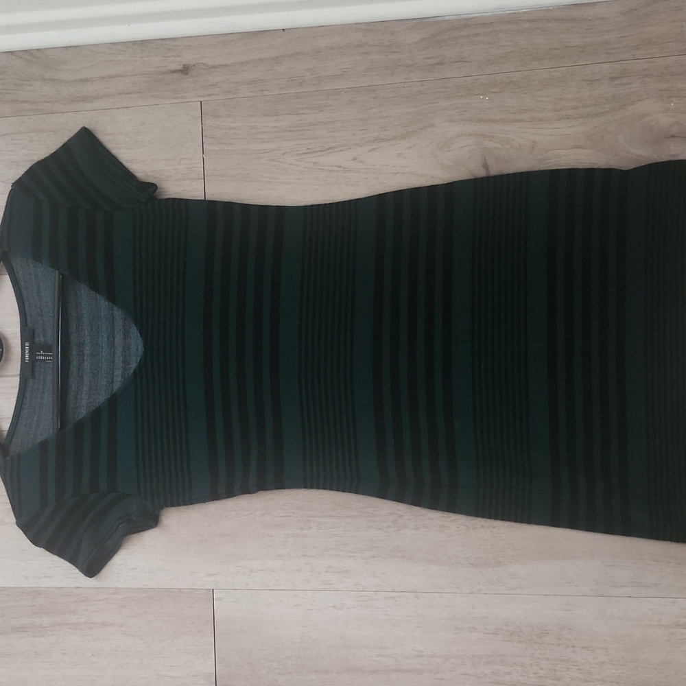 Forever 21 Green And Black Striped Fitted Mini Dress